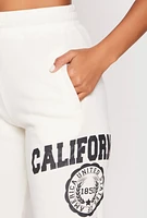 Womens California Graphic Drawstring Sweatpants, White, Size S
