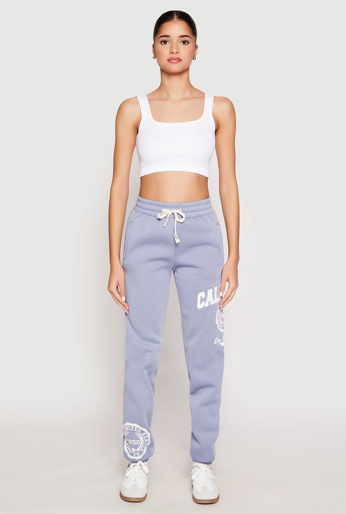 Womens California Graphic Drawstring Sweatpants, Blue, Size M