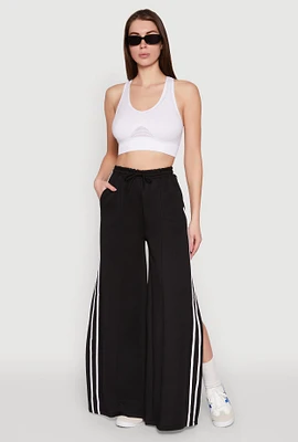 Womens Pintuck Varsity Stripe Side Slit Pants,