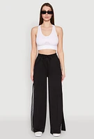 Womens Pintuck Varsity Stripe Side Slit Pants,