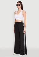Womens Pintuck Varsity Stripe Side Slit Pants,