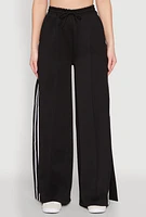 Womens Pintuck Varsity Stripe Side Slit Pants,