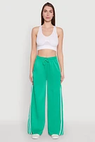 Womens Pintuck Varsity Stripe Side Slit Pants, Green, Size S