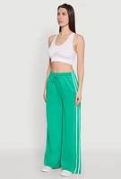 Womens Pintuck Varsity Stripe Side Slit Pants, Green, Size S