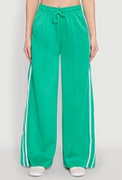 Womens Pintuck Varsity Stripe Side Slit Pants, Green, Size S
