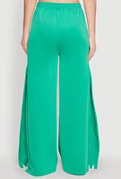 Womens Pintuck Varsity Stripe Side Slit Pants, Green, Size S