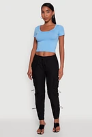Womens Stylish Cargo Pocket Toggle Drawstring Joggers, Black, Size M