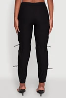 Womens Stylish Cargo Pocket Toggle Drawstring Joggers, Black, Size M