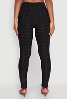 Womens Body Contour Windowpane Plaid Pants, Black, Size L