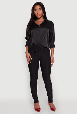 Womens Body Contour Drawstring Waist Dress Pants, Black, Size S