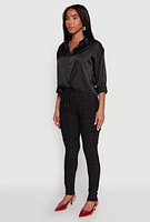 Womens Body Contour Drawstring Waist Dress Pants, Black, Size S