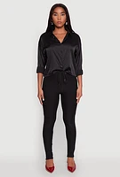 Womens Body Contour Drawstring Cargo Pants, Black,
