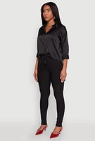 Womens Body Contour Drawstring Cargo Pants, Black,