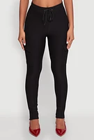 Womens Body Contour Drawstring Cargo Pants, Black,