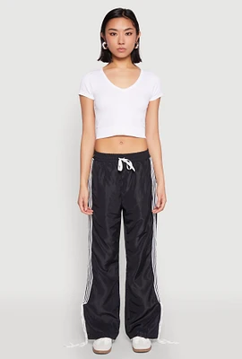 Womens Tie Side Varsity Stripe Track Pants, Black, Size L