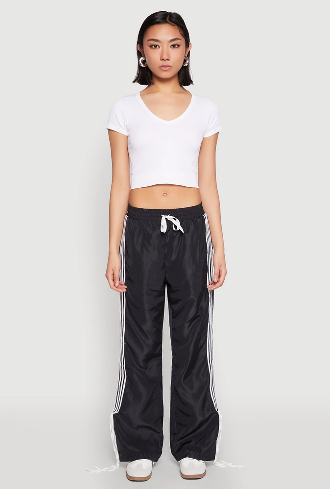 Womens Tie Side Varsity Stripe Track Pants, M