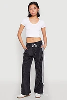 Womens Tie Side Varsity Stripe Track Pants, Black, Size XL