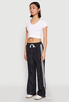 Womens Tie Side Varsity Stripe Track Pants, M