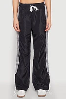 Womens Tie Side Varsity Stripe Track Pants, Black, Size XL