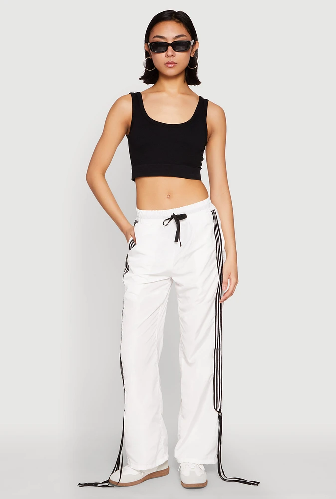 Womens Tie Side Varsity Stripe Track Pants, White, Size S