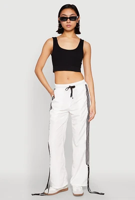 Womens Tie Side Varsity Stripe Track Pants, White, Size S