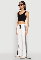 Womens Tie Side Varsity Stripe Track Pants, White, Size S