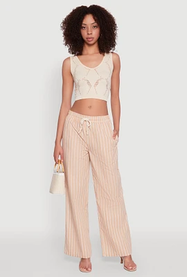 Womens Casual Striped Drawstring Waist Wide Leg Pants,