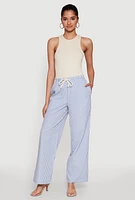 Womens Casual Striped Drawstring Waist Wide Leg Pants,