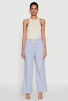 Womens Casual Striped Drawstring Waist Wide Leg Pants,