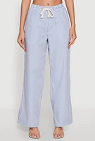 Womens Casual Striped Drawstring Waist Wide Leg Pants,