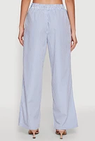 Womens Casual Striped Drawstring Waist Wide Leg Pants,