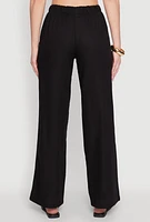 Womens Linen Drawstring Waist Pants, Black,