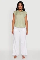 Womens Linen Drawstring Waist Pants, White, Size L