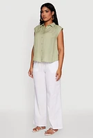 Womens Linen Drawstring Waist Pants, White, Size L
