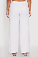 Womens Linen Drawstring Waist Pants, White, Size L