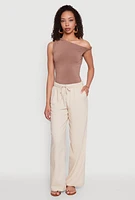 Womens Linen Drawstring Waist Pants, Khaki,