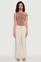 Womens Linen Drawstring Waist Pants, Khaki,