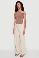 Womens Linen Drawstring Waist Pants, Khaki,