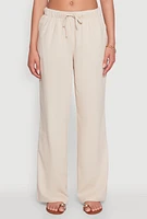 Womens Linen Drawstring Waist Pants, Khaki,