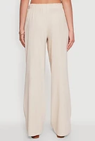 Womens Linen Drawstring Waist Pants, Khaki,