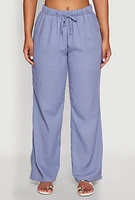 Womens Linen Drawstring Waist Pants, Blue, Size S