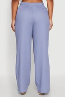 Womens Linen Drawstring Waist Pants, Blue, Size S