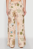 Womens Patterned Faux Drawstring Smocked Waist Palazzo Pants, Multi, Size S
