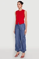 Womens Chambray High Waisted Cargo Joggers, Blue,