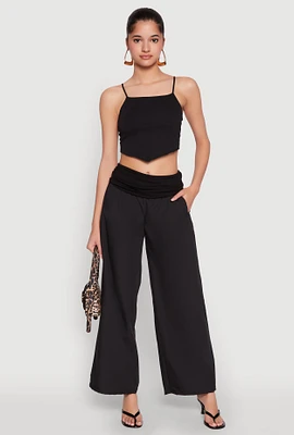 Womens Fold Over Wide Leg Pants, Black, Size M