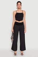 Womens Fold Over Wide Leg Pants, Black, Size M