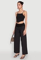 Womens Fold Over Wide Leg Pants, Black, Size M
