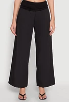Womens Fold Over Wide Leg Pants, Black, Size M