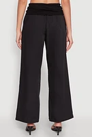 Womens Fold Over Wide Leg Pants, Black, Size M