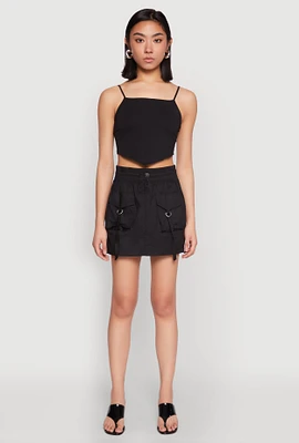 Womens Toggle Drawstring Mini Cargo Skirt, Black, Size L